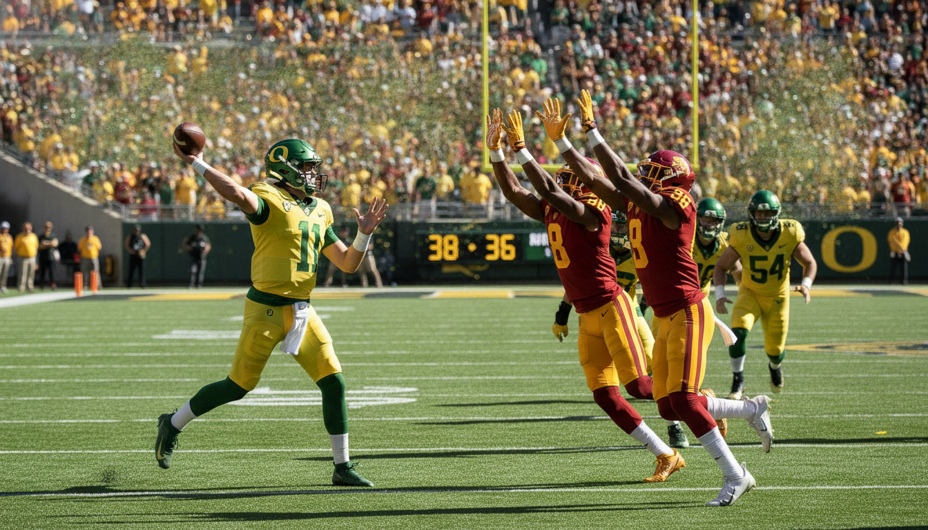Ducks Stun Trojans: Backup QB Dylan Raiola Leads No. 20 Oregon to Upset Over No. 12 USC